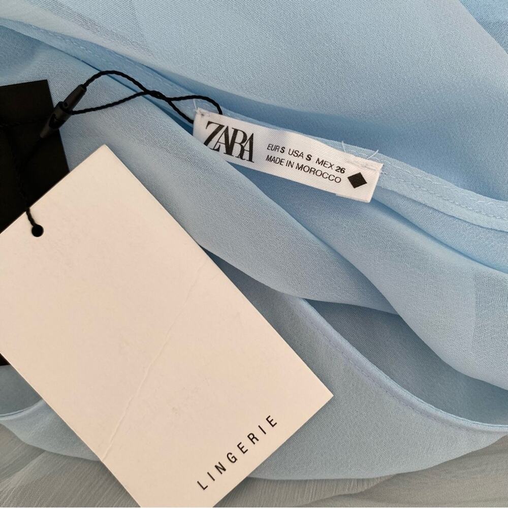 Zara NWTs Elegant Sheer Chiffon Blue Nightgown size small - Picture 13 of 13